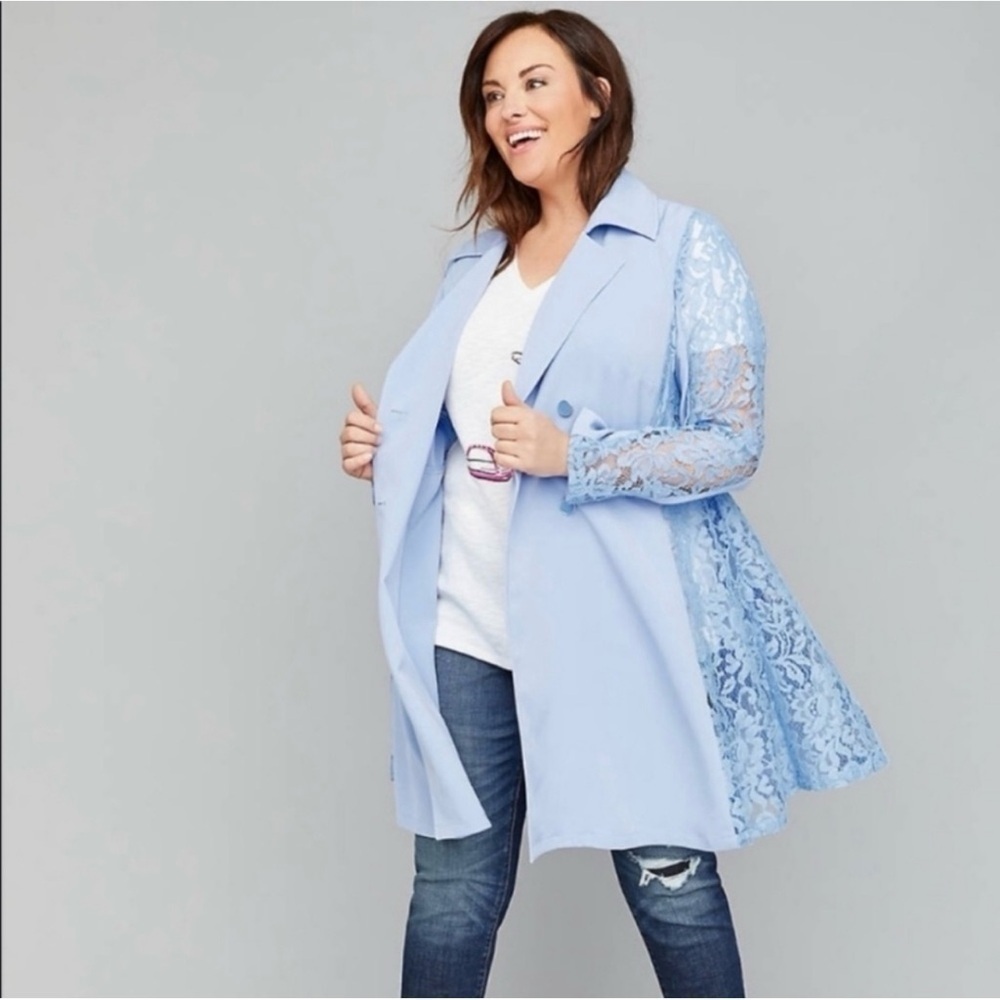 Lane Bryant NWT Blue Lace Details Long Sleeve Trench Coat Size 18/20